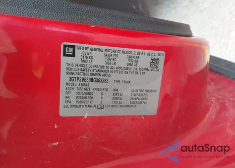 2011 GMC Sierra 1500 Sle z USA, uszkodzony, nr VIN 3GTP2VE38BG363282